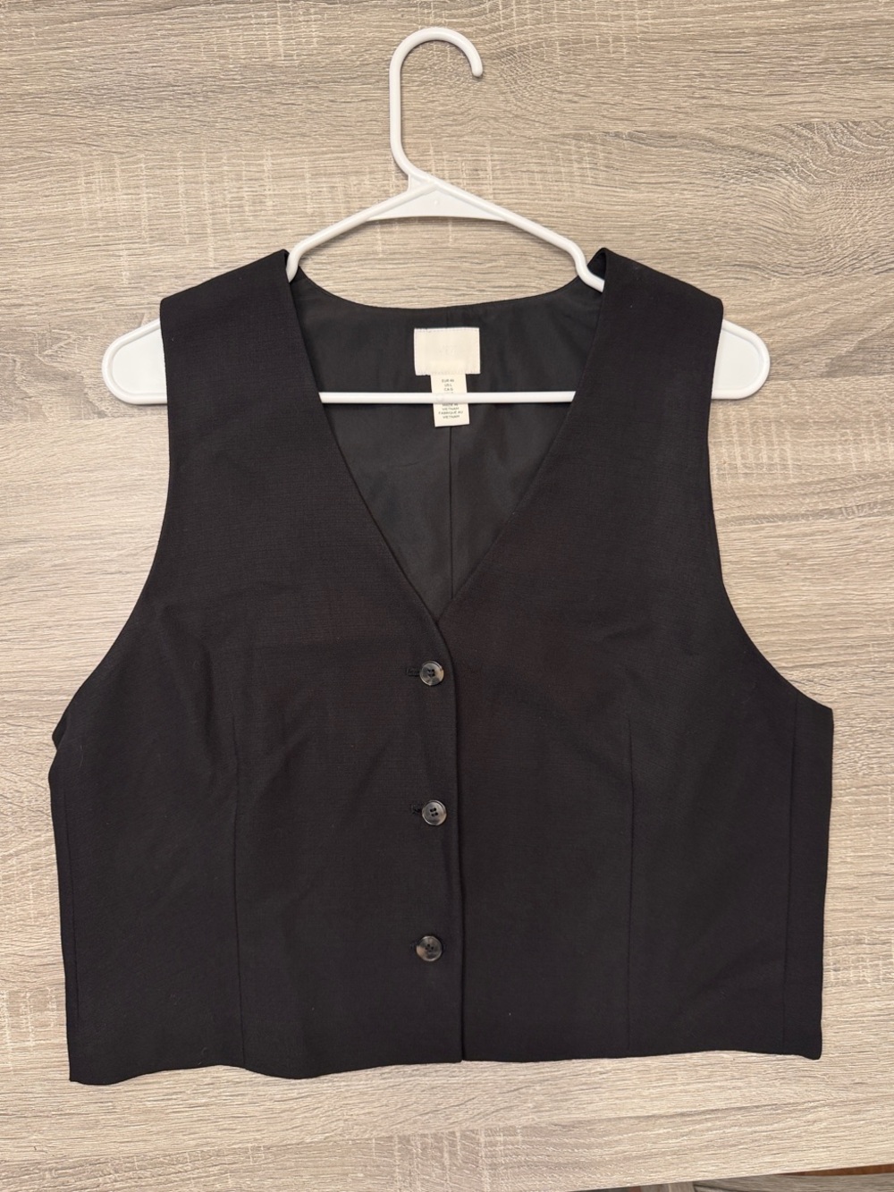 H&M Black Cropped Button Front Vest Size L